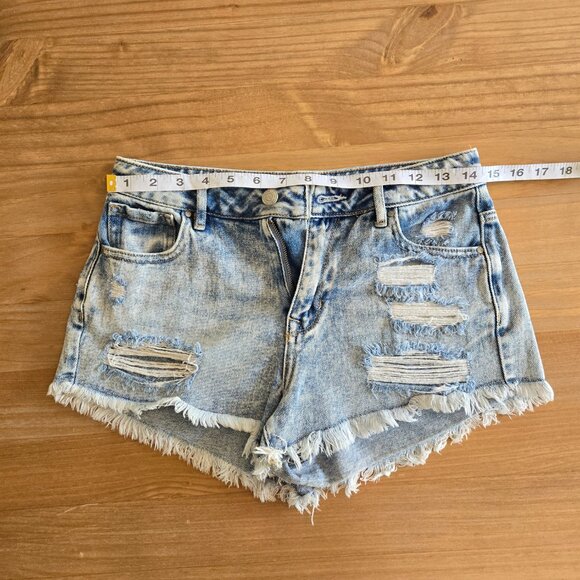 PacSun High Rise Festival Shorts 25" Cut Off Jeans Light Denim Distressed - Picture 5 of 5